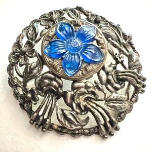 Vintage Brooch Metal Floral Daisy Roses Victorian Lapel Scarf Pin